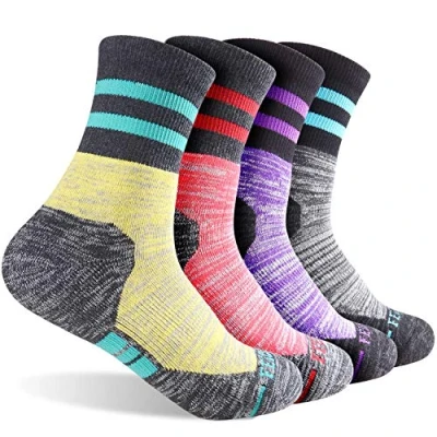 Image of Women&#039;s Hiking Walking Socks, FEIDEER 4 Pack Outdoor Recreation Socks Wicking Cushion Crew Large