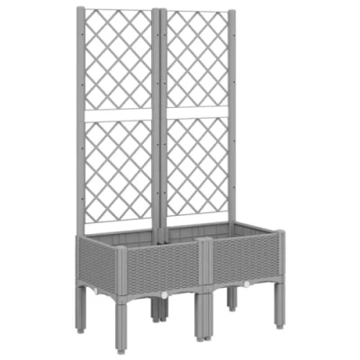Image of vidaXL Polypropylene Garden Planter with Trellis Light Grey Rectangular Box for Outdoor Use, Rattan Look, Elevated Design, 80x40x142 cm