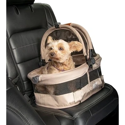 Image of Pet Gear View 360 Ultra Lite Safety Carrier &amp; Car Seat for Small Dogs Cats Push Button Entry, 15&quot;, Sand