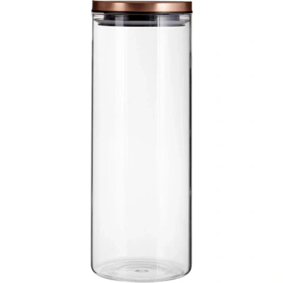 Image of Premier Housewares Freska Rose Gold Lid Glass Storage Jar 1600ml Glass, PP Polypropylene, Silicone, Pewter, 10 x 26