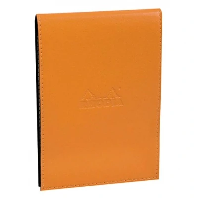 Image of RHODIA 118138C Case Clipboard + Stapled Notepad N13 Orange A6 Small Squares 80 Detachable Sheets White Clairefontaine Paper g/m Pencil Holder Faux Leather