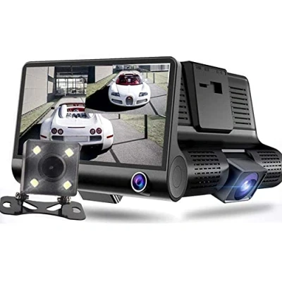 Image of MASO Car Video Recorder 3 Ways 1080P Dash Cam Front and Rear View 4 Inch DVR