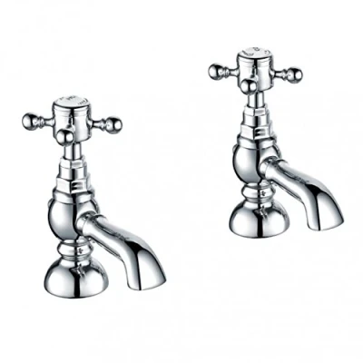 Image of Home Standard Clyde Traditional Pair of Hot and Cold Bath Taps Chrome Ball Cross Head Twin Faucets