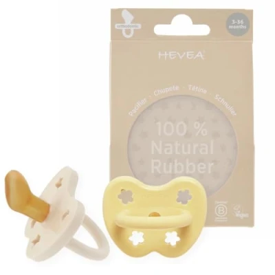 Image of Natural Rubber Dummy Pacifier Orthodontic 3 36 Months Two Pack Pale Butter &amp; Milky White