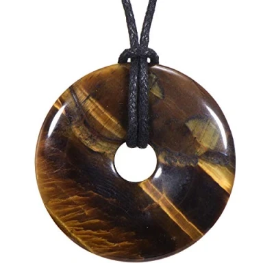 Image of Morella Women&#039;s Necklace 31.5 inch 80 cm Gemstone Donut gem Pendant Tiger Eye in a Velvet Bag