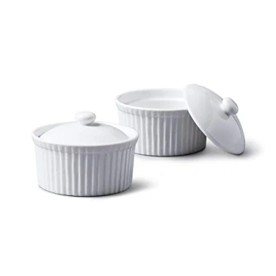 Image of WM Bartleet &amp; Sons 1750 TSET35 Set of 2 Traditional Porcelain Ramekins 7.5cm Diameter with lids White