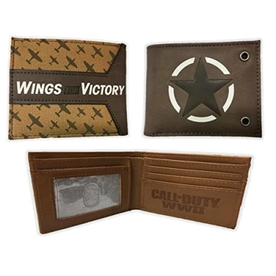 Image of Call of Duty WWII Wings Victory Bi Fold Wallet Brown Mens Licensed