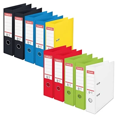 Image of Esselte VIVIDA A4 Lever Arch File, 75 mm Spine, 500 sheets Capacity, PP, Plastic Cover, Files &amp; Folders, Assorted, Pack 10, 628538