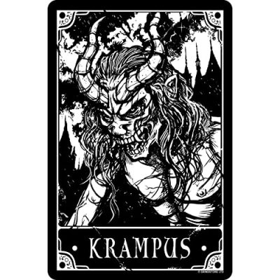 Image of Deadly Tarot Krampus Small Tin Sign Black 10x15cm