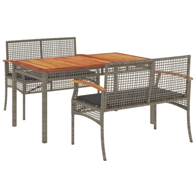 Image of vidaXL 3 Piece Garden Dining Set with Cushions Grey Poly Rattan