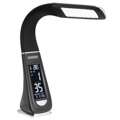 Image of MONZANA® Lilly Smart Digital Desk Lamp Display Time Alarm Clock Temperature Calendar Dimmable, 3 Brightness Settings Bedside, Office, Table Light Black