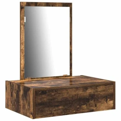 Image of vidaXL Smoked Oak Engineered Wood Mirror Vanity Unit 60x40x70 cm Rectangular for Bedroom