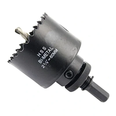 Image of 2.36inch Hole Saw LAIWEI Bi Metal 60mm with Heavy Duty Mandrel, HSS 2 3/8&quot;Hole Cutter for Pipe,Wood,Sheet Metal,etc. locking pins make the tool stronger and drilling easier