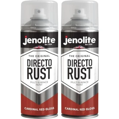 Image of JENOLITE Directorust Gloss Spray Paint CARDINAL RED 2 x 400ml Direct To Rust For Metal Multi Surface Wood, Metal, Plastic, Ceramic RAL 3001