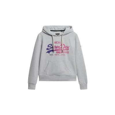 Image of Superdry Women&#039;s Tonal Vl Graphic Hoodie Sweatshirt, Flake Grey Marl, UK 10