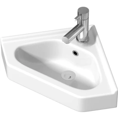 Image of BAYSTONE Wall Hung Corner Basin Sink Cloakroom Bathroom Hand Wash 1 Tap Hole White Gloss Modern