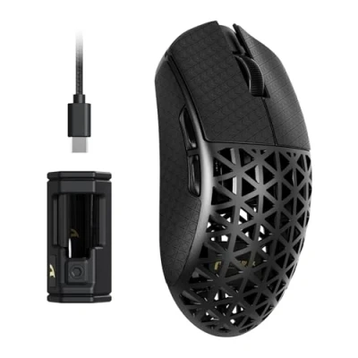 Image of ATTACK SHARK R5 Ultra Carbon Fibre HyperSpeed Wireless Gaming Mouse, 39g Ultralight Mice with Griptape, 2.4G/BT/USB C, PixArt PAW3950MAX Sensor, 8KHz Polling Rate, 42KDPI, Win/Mac Black