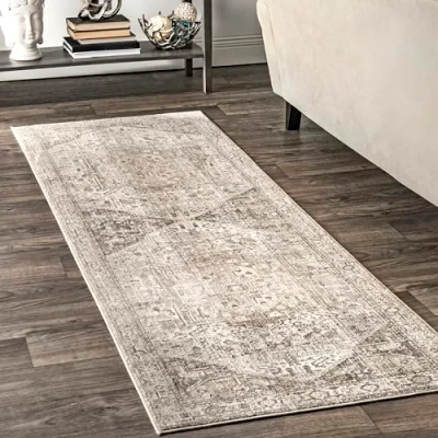Image of nuLOOM Harriet Vintage Medallion Fringe Runner Rug, 2&#039; 6&quot; x 6&#039;, Silver