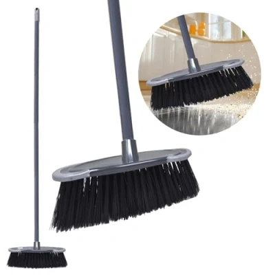 Image of Soft Sweeping Brush Indoor Broom Stylish Grey Kitchen Ideal for Household Cleaning 28cm Bristle Head with 115cm Long Screw Fit Metal Handle Comfortable Use