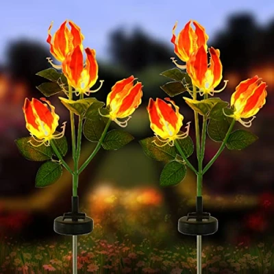 Image of CKLHCFF Solar Lights Outdoor Garden,Flame Shape Lily Flower Waterproof Landscape Light,Solar Stake Garden Ornaments for Yard Pathway (2pcs)