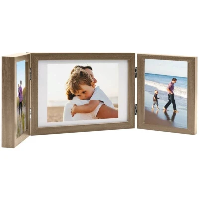 Image of vidaXL Trendy Light Brown Trifold Photo Frame Display Your Cherished Memories in Classic Straight Line Design and Modern Aesthetics Easy to Replace, User Friendly with Foldable Can St...