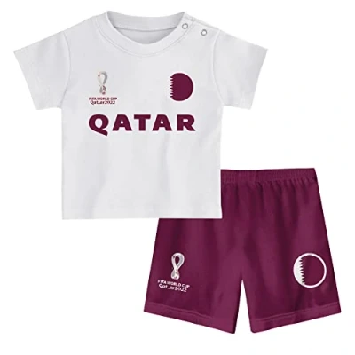 Image of Qatar, Official Fifa 2022 Tee &amp; Short Set Away Country Shorts Set, Children&#039;s Medium, Age 3