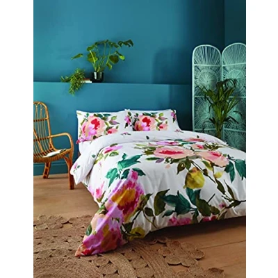 Image of Catherine Lansfield Abstract Floral Easy Care Double Duvet Set White