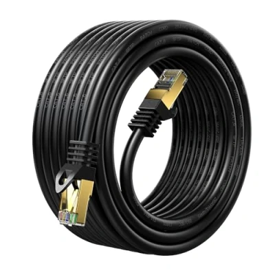 Image of Qxcynsef Outdoor Cat 6 Ethernet Cable 50M,Cat6 Internet LAN RJ45 Shielded 550 Mhz Waterproof Direct Burial Network (Black, 50M)