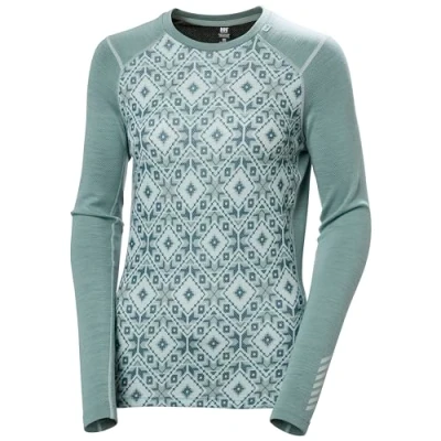 Image of Helly Hansen Womens W Lifa Merino Midw Gra Crew Baselayer Jacket, 489 Cactus Star Pixel Aop, S EU