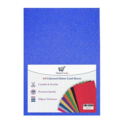 Image of A4 Blue Glitter Card Paper Non Shed Sparkle Craft Sheets 250gsm Bling Crafting Cardstock Acid Free Making Scrapbooking Arts &amp; Crafts (Blue 5 Sheets)