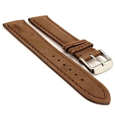 Image of SecTime Nubuck Genuine Leather Watch Strap Band Evosa SS. Buckle Spring Bars (22mm, Brown)