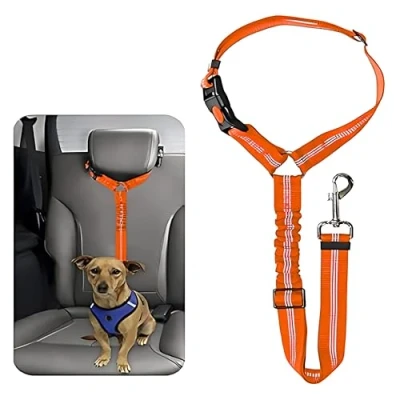 Image of Seat Belt for Dogs In Car Adjustable Headrest Dog Restraint Puppy Elastic Pet Harness Strong Leads Cats and Pets (MAIN) (ORANGE)