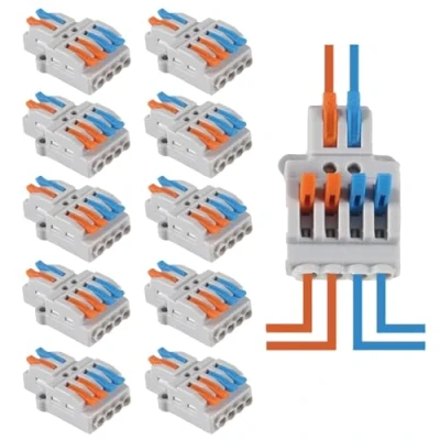 Image of AEDIKO 10pcs Lever Wire Connectors 2 IN 4 OUT Quick Wiring Cable Connector Compact Terminal Block for 28 12 AWG, 14 AWG