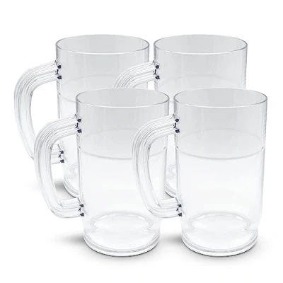 Image of DOJA Barcelona Plastic Beer Mug, 50 CL, Pack of 4, Polycarbonate Mugs, Reusable Hard Glasses, Glass, Measuring Jug for Beer, Cups, Cups