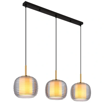 Image of Lampigna Bar Pendant Ceiling Light Matt Black Smoke Glass Shade 3x E27
