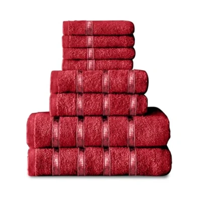 Image of GC GAVENO CAVAILIA 8 Piece Towel Bale Set Egyptian Cotton Face Hand Bath Quick Dry &amp; Highly Absorbent Towels Red Washable For Bathroom