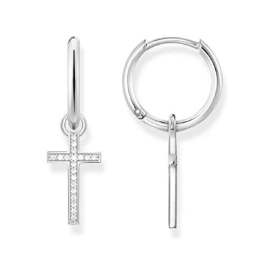 Image of Thomas Sabo Women Hoop Earrings Cross Zirconia 925 Sterling Silver CR622 051 15
