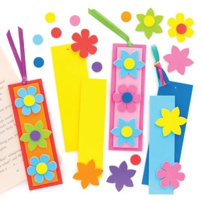 Image of Baker Ross AT387 Flower Mix &amp; Match Bookmark Kits Pack of 8, Make your Own Book Marker for Creative Arts and Crafts Projects, Learning to Read or World Day Activities