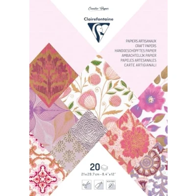 Image of Clairefontaine Ref 95093C PaperTouch Handmade Papers (Pack of 20 Sheets) A4 (210 x 297mm) in Size, Acid Free Paper, Suitable for Cutting &amp; Gluing Pinks/Purples