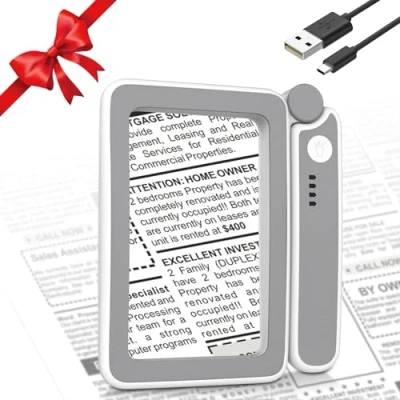 Image of MoKo Magnifying Glass with Light, Rechargeable 4X Page Magnifier for Reading, Lighted 3 LED Modes Mom Dad Grandma Grandpa Seniors Book Lover Low Vision, Gray