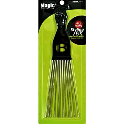Image of Afro Hair Pick Extra Large Long Black Fist Fan Metal Pik (B 2411) by Selcessories