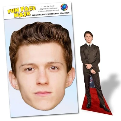 Image of Party People 1 x Tom Holland Ready To Wear Celebrity Face Mask Includes Freestanding 20cm Desktop Standee Card Cutout H