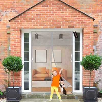 Image of Magnetic Mosquito Insects Doors Screen Grey 240x230cm Anti Window Curtain Top to Bottom Seal Automatically Keep Bugs/Flys/Mosquitoes Out