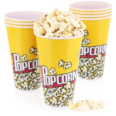 Image of com four® 8x popcorn bucket bowl drink cup for small the perfect movie night at home 1 liter (1.0 8 buckets)