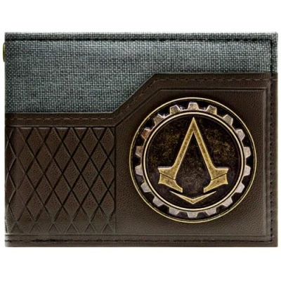 Image of Lineage Assassin&#039;s Creed Syndicate Revolution Cog Emblem Wallet Bi Fold ID &amp; Card Holder, Brown