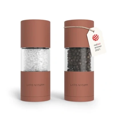 Image of LARS NYSØM Salt and Pepper Grinder Set I Mills with Adjustable Ceramic 2 Pieces Manual Design Spice (Brick Red)