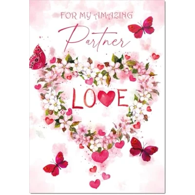 Image of doodlecards Partner Valentine&#039;s Day Card Floral Love Heart Large A4 Size with Plain Envelope