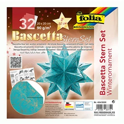 Image of folia 404/2020 Bascetta Star Winter Ornament Craft Set, Turquoise/Copper, 32 Sheets, 20 x cm, Finished Size of Paper Approx. 30 with Detailed Instructions (English Language not