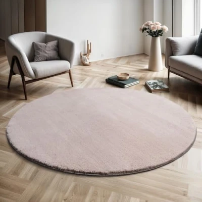 Image of the carpet Relax Rug, Modern, Fluffy, Short Pile, Non Slip Underside, Washable up to 30C, Super Soft, Fur Look, Blush, 120 cm, Round