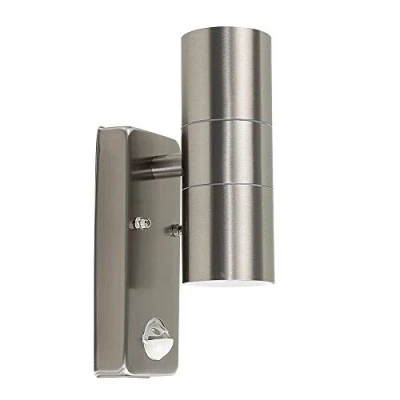 Image of MiniSun Modern Stainless Steel Up/Down IP44 Rated Outdoor Security Wall Light PIR Motion Detector Complete with 5w LED GU10 Bulbs [3000K Warm White]